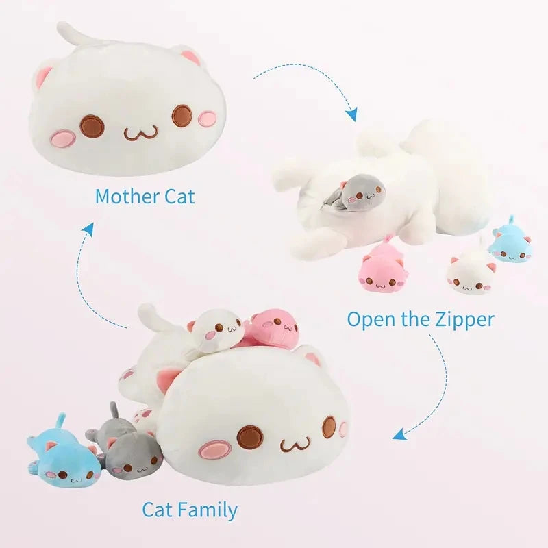 Extra large 47cm mama cat plush with 4 colorful kittens, cozy cuddle plush for ABDL kawaii DDLG