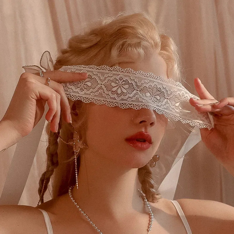 Cutecore White Lace Blindfold, delicate pastel accessory for cute and flirty soft girl vibes