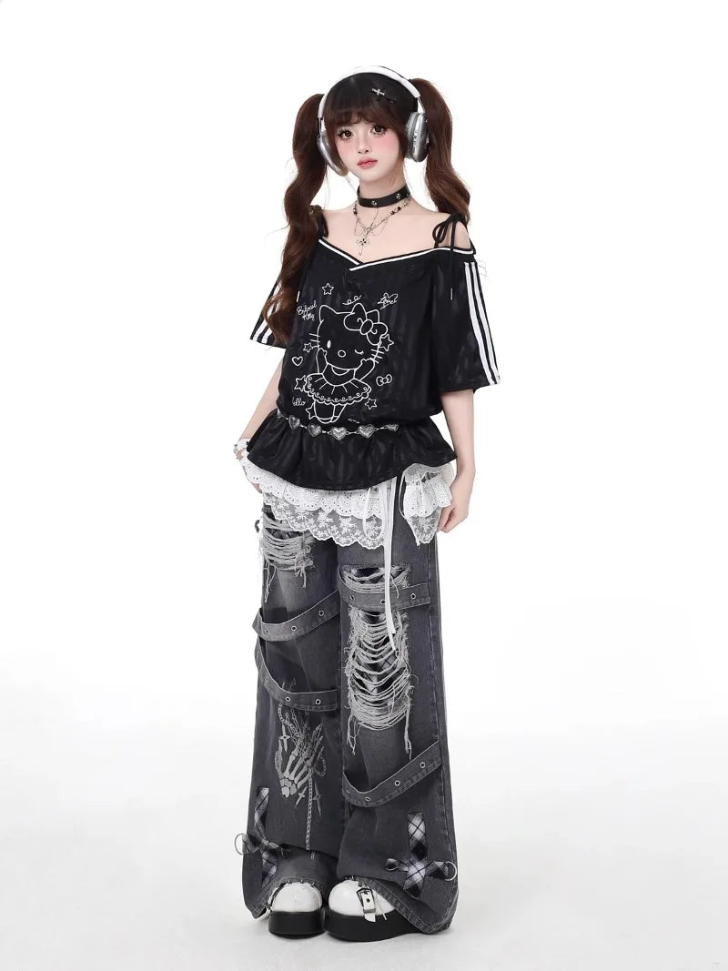 Edgy Goth Baddie Denim Pants