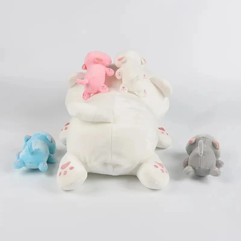 ABDL DDLG plush set with 47cm mama cat and 4 colorful kittens, soft kawaii cuddle toy for comfort and play