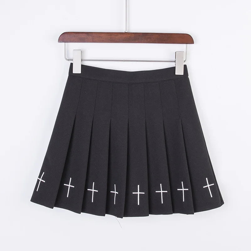 ABDL kawaii gothic mini skirt with black base and white embroidered crosses
