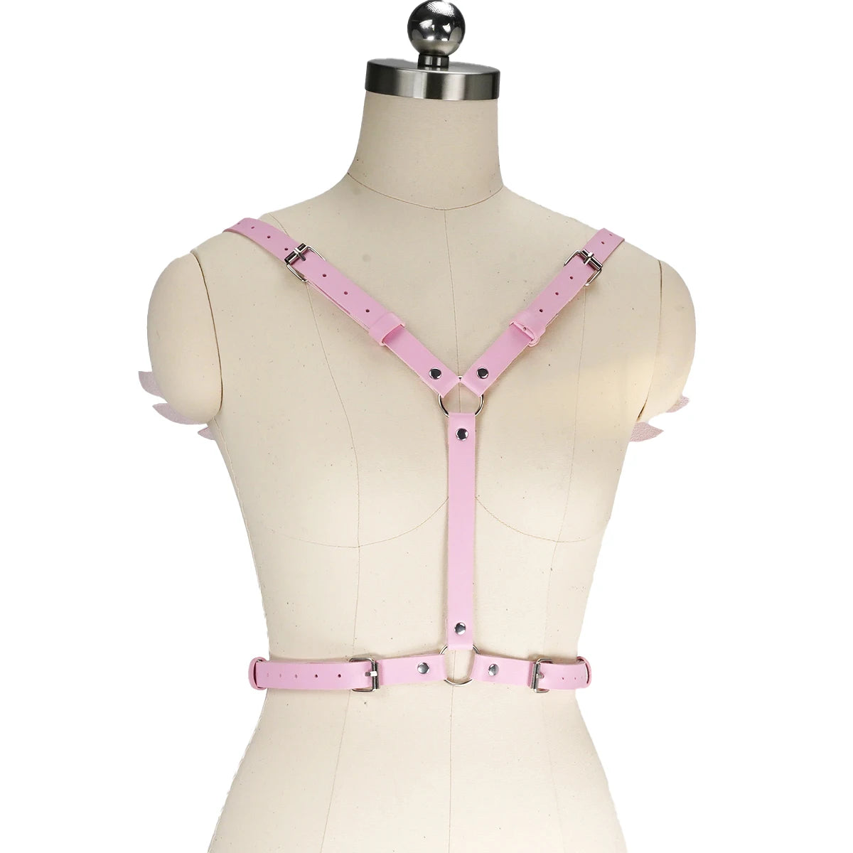 adjustable pink angel wings harness perfect for cosplay, lingerie, and kawaii fashion