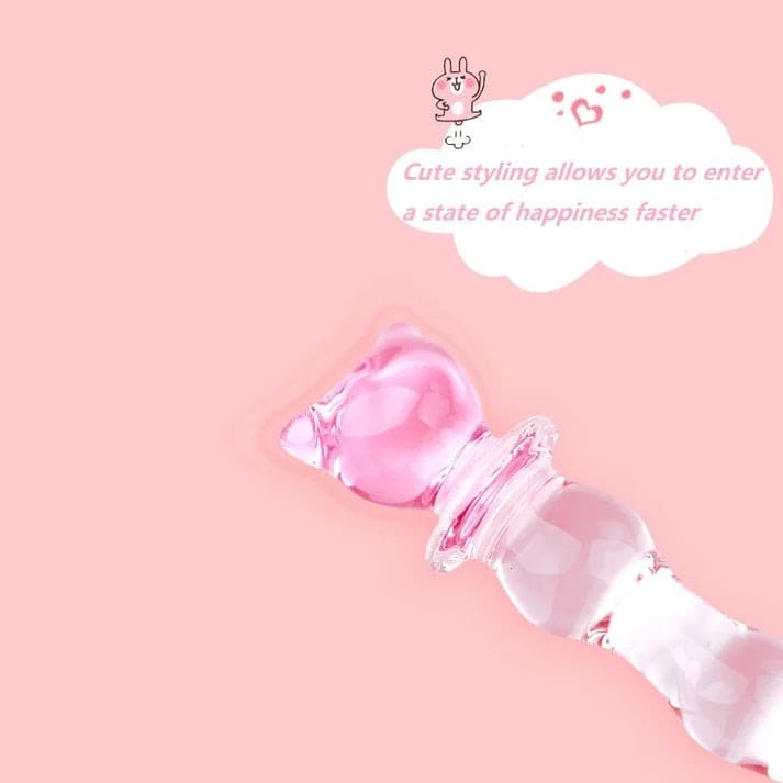 Elegant crystal pleasure wand with whimsical bear and textured shaft, great for anal, vaginal, or display use.