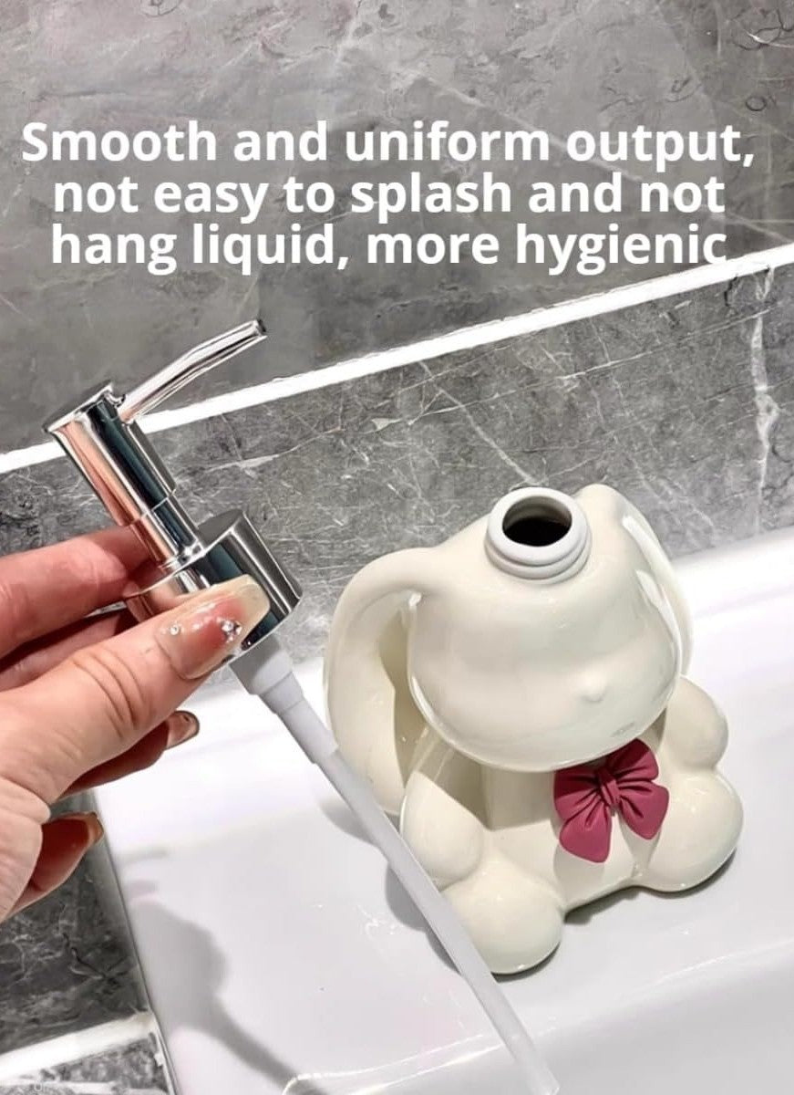 Adorable bunny soap dispenser, pastel kawaii bathroom decor, playful cutecore accessory.