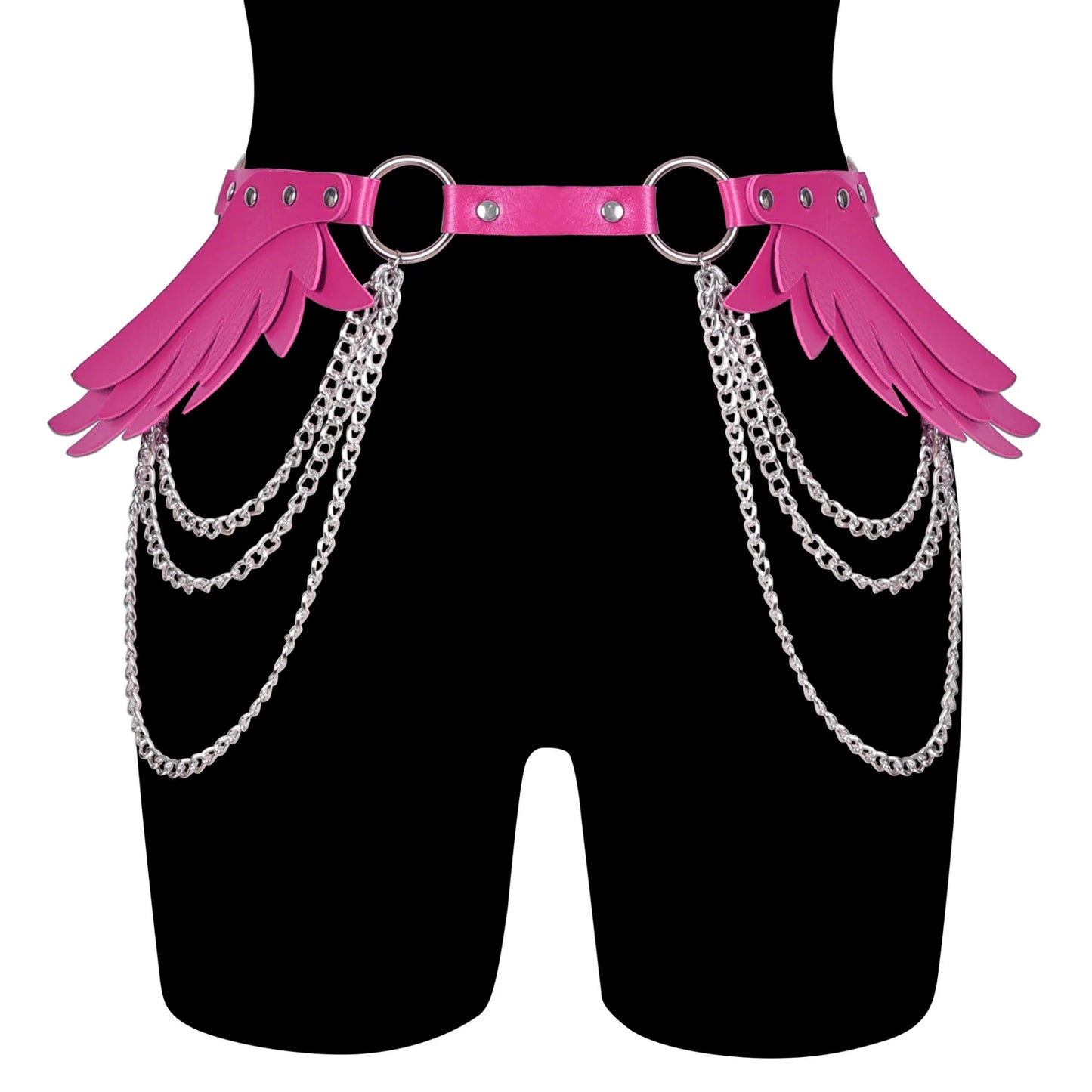 hot pink Angel Wings Chain Belt with multi-layer chains for bold, edgy, and fun fashion statement outfits