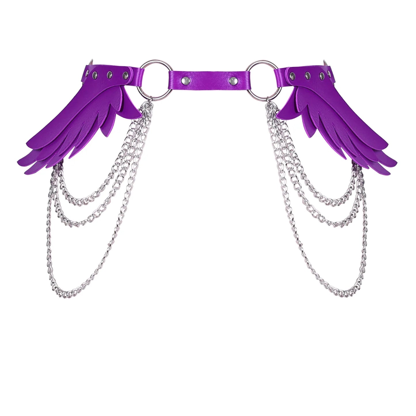 purple Angel Wings Chain Belt with multi-layer chains and wing accents for whimsical, fantasy-inspired fashion styling
