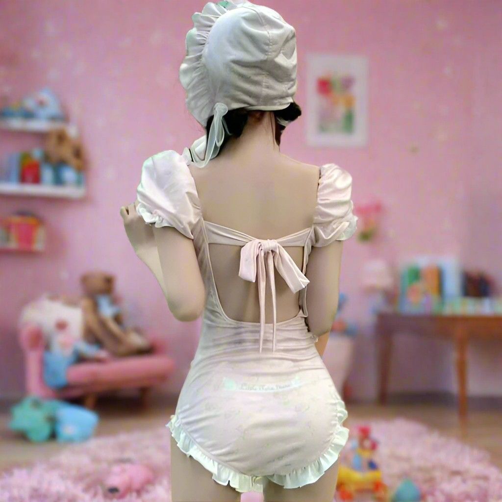 Angelic Cherub Heart Onesie, kawaii ABDL DDLG softcore onesie with ruffle trim and cherub print