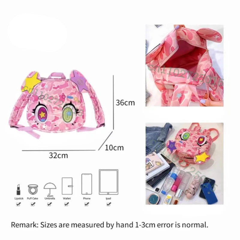 Anime vibe pink camo backpack π kawaii DDLG ABDL babycore cutecore style, roomy design for plushies, makeup & tech β¨