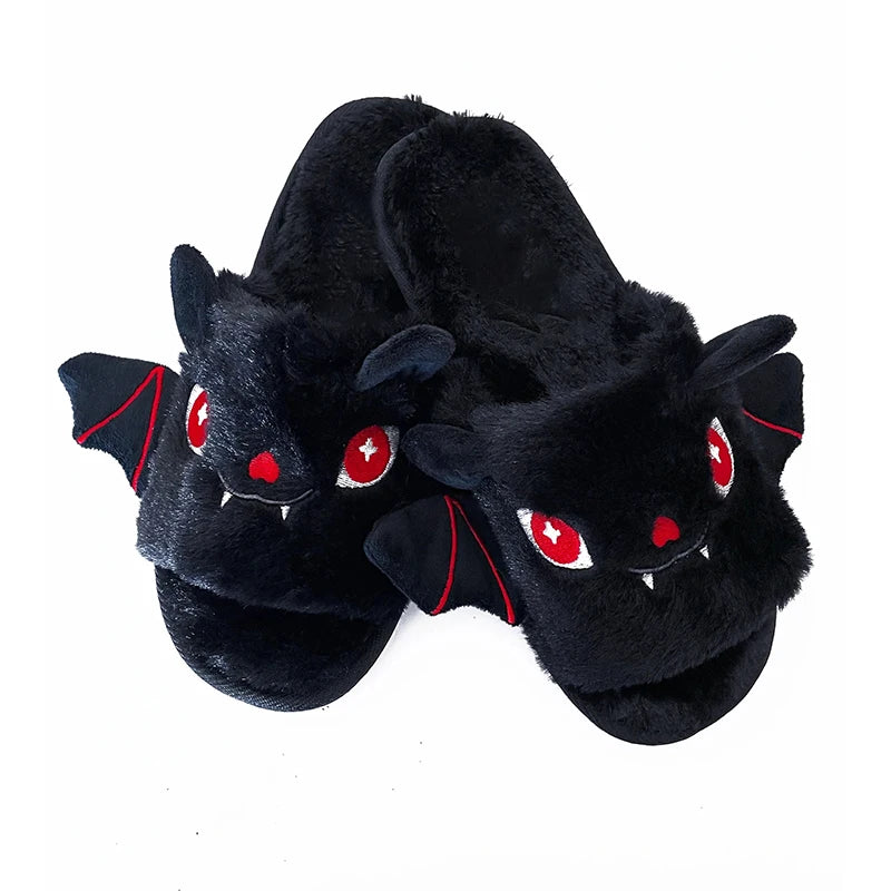 Black kawaii slippers with bat wings from Baby Nocturne for ABDL & DDLG spooky cute looks