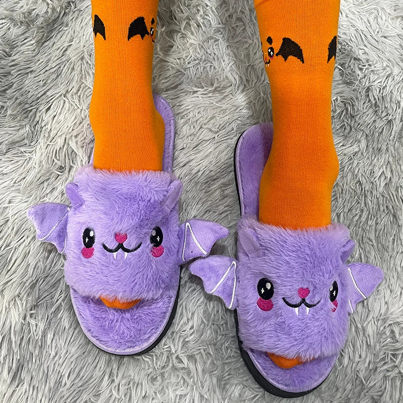 Purple kawaii slippers with orange Halloween socks for DDLG & ABDL cozy little space vibes