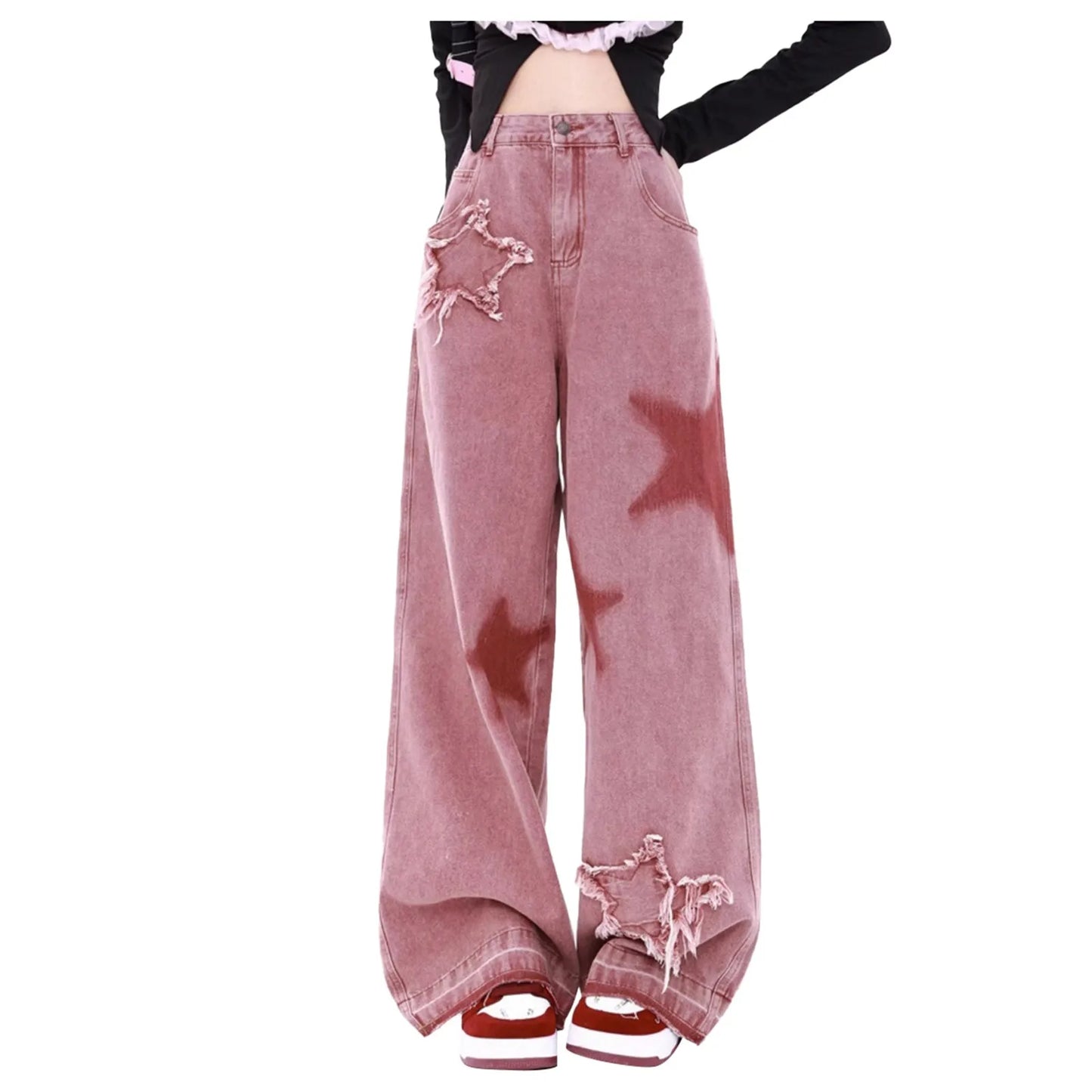 Soft pink babycore jeans with glowing stars perfect for abdl ddlg baddie style