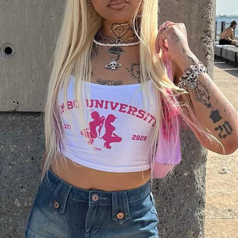 Bimbo University graphic crop top styled for lazy bimbo mornings and casual confident looks