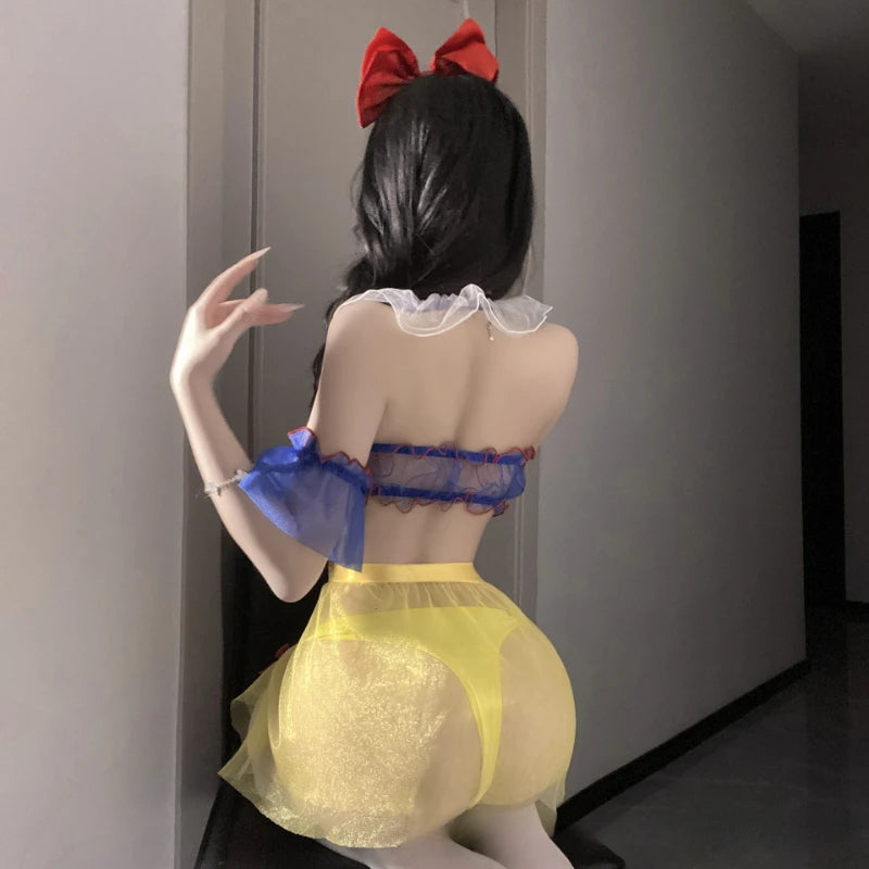 Back view of Bite Me Full Lingerie Set showing adjustable fit and delicate mesh lace, perfect for kawaii energy
