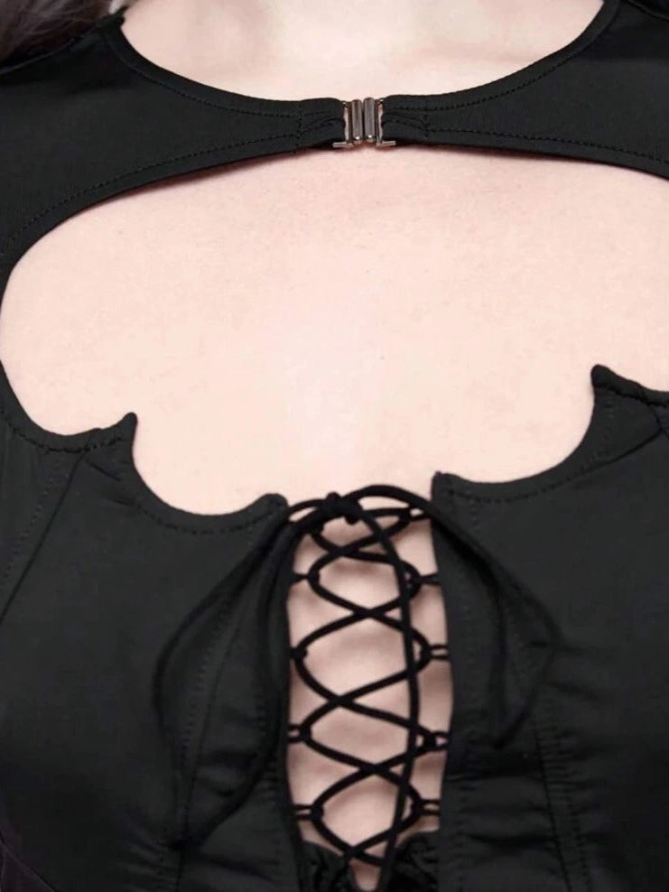 Black Batty Sweetheart Bodysuit, dollcore cutecore gothic DDLG fashion bodysuit with lace details