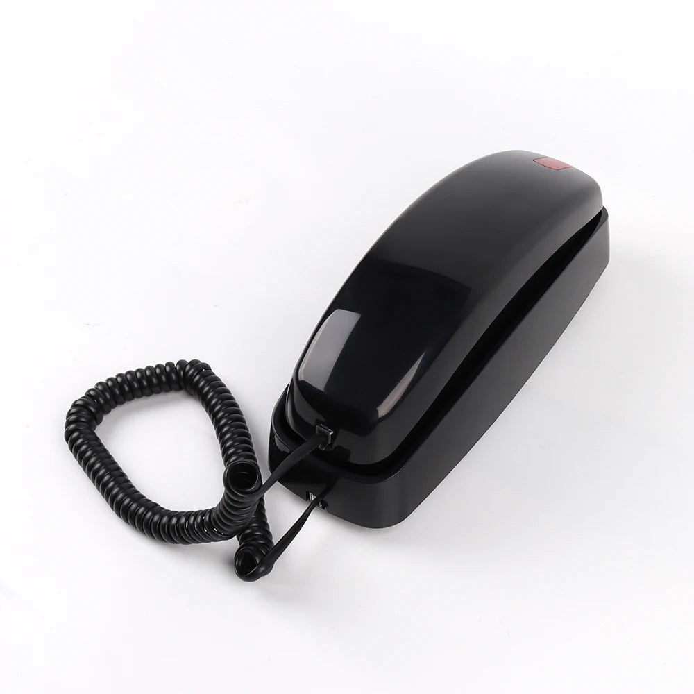 Black retro landline phone with large buttons and simple kawaii design for home use