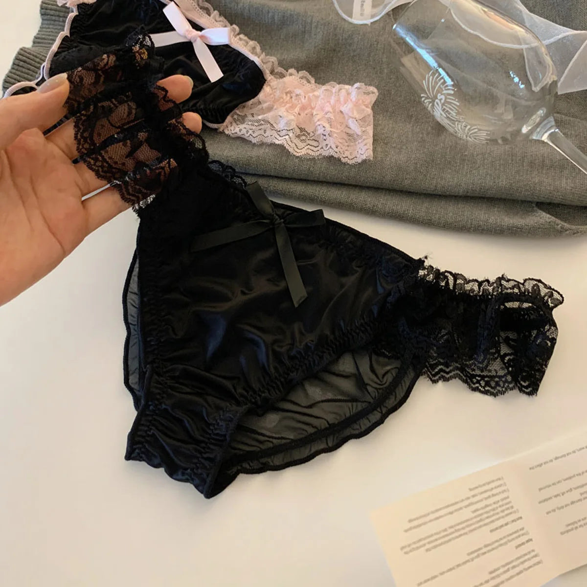 Black dollcore panties with kawaii ddlg and abdl vibes, edgy babygirl lingerie for soft girl baddie play.