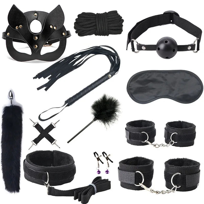 black kinky set featuring tail and choker leash for kinky ddlg and abdL play