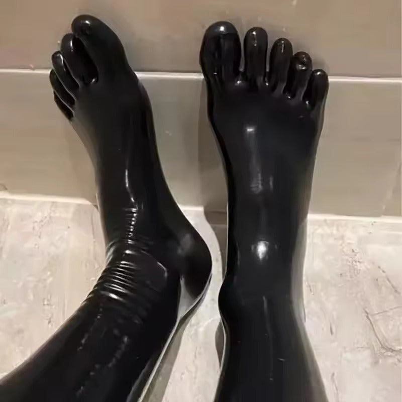 Black Latex Foot Socks angled view, playful roleplay and cutebaddie dominance vibes