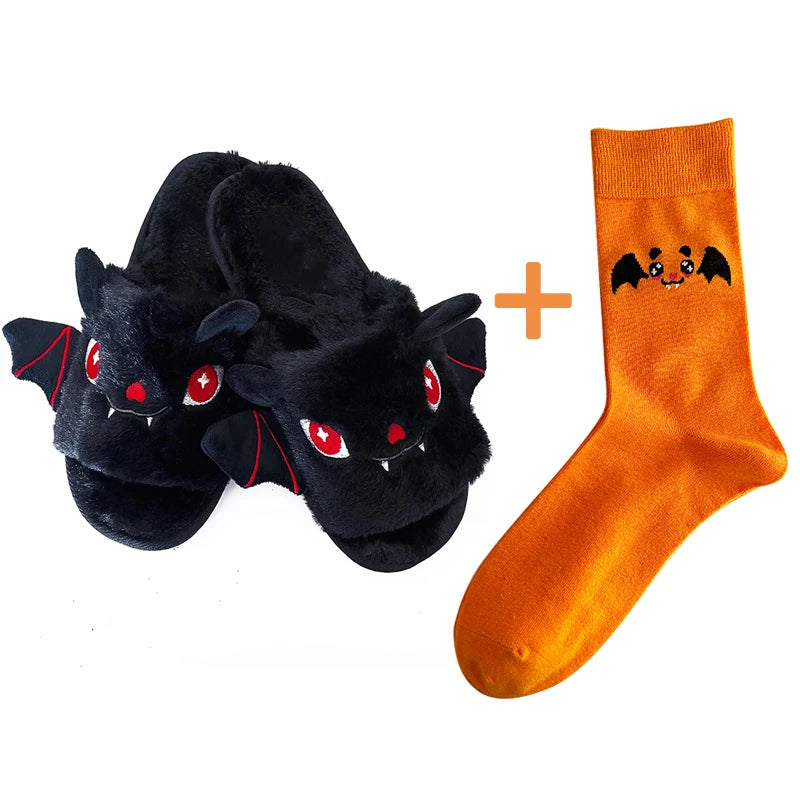 Black kawaii slippers with orange socks from Baby Nocturne for ABDL & DDLG spooky cute style