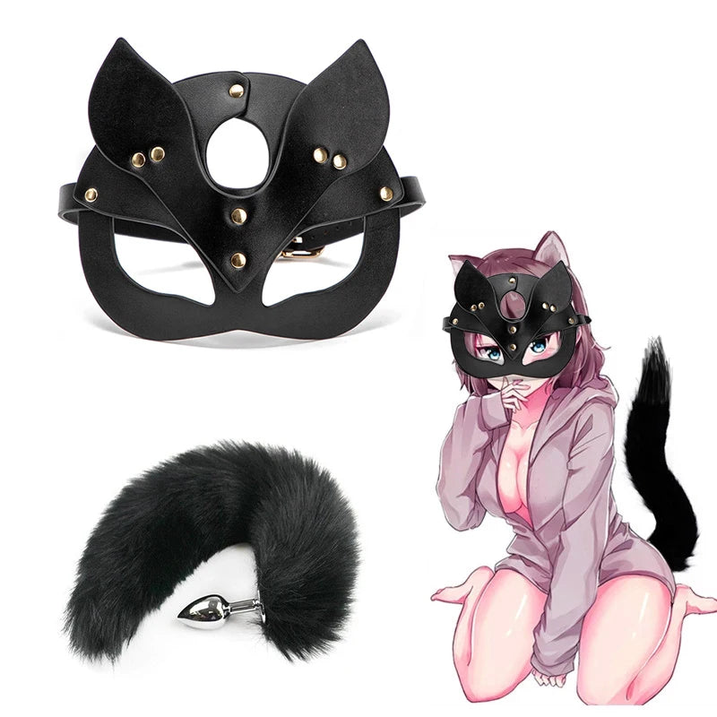 black tail butt plug with sexy mask setup for kinky ddlg abdL playtime