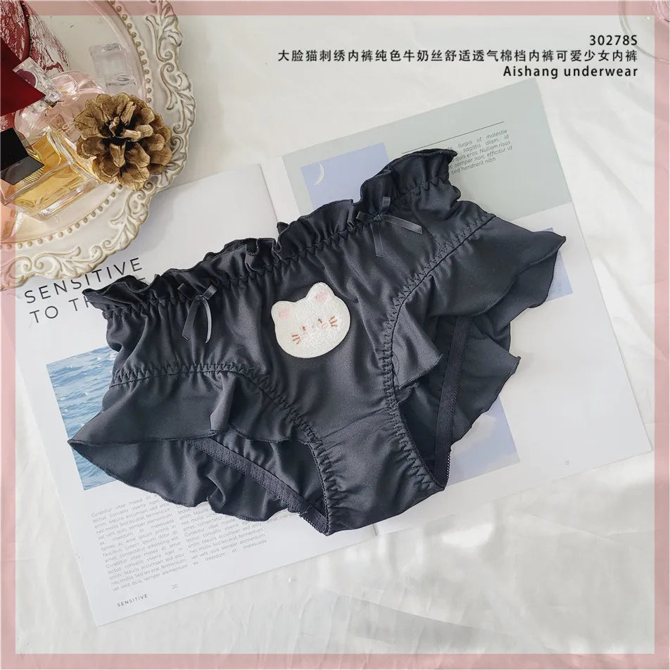 Black teddy ruffle panties with frilly edges and stretchy waistband, super cozy for sleep or lounging
