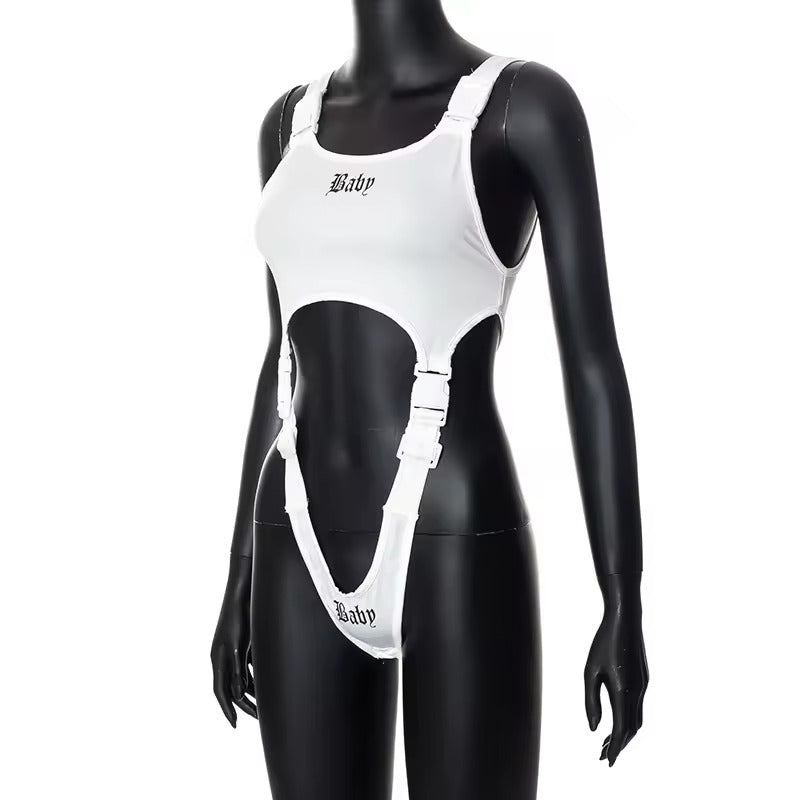 Black and white curve out bodysuit kawaii baddie lingerie