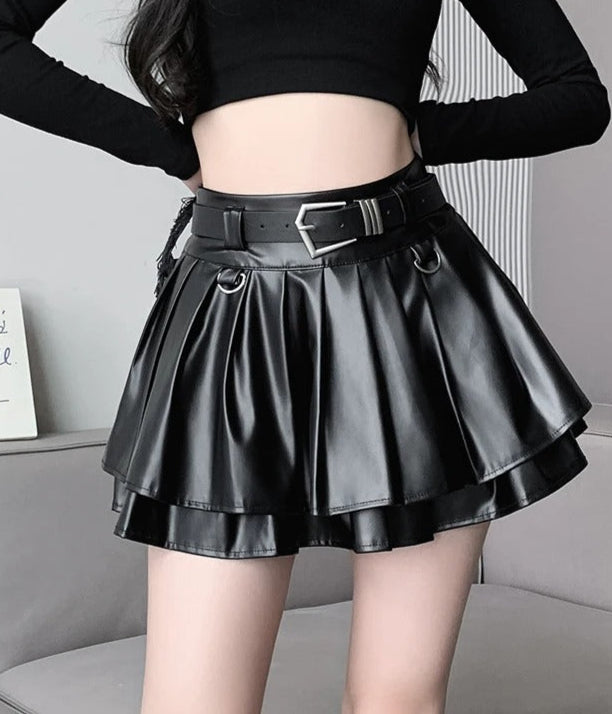 Blackout Beauty Vegan Leather Skirt, soft matte black, kawaii DDLG alt baddie fashion