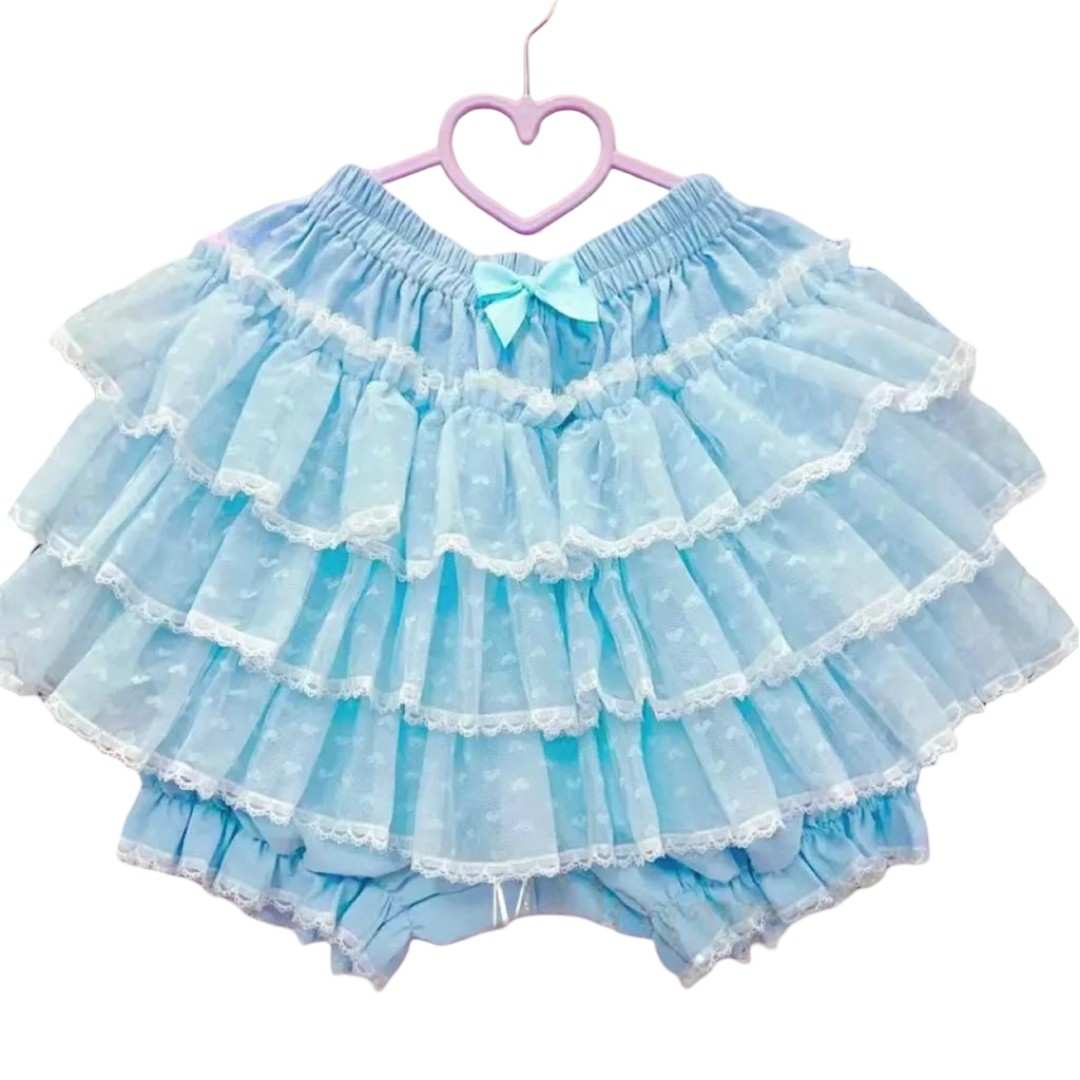 Blue Princess Puff Ruffle Mini Skirt with puff ruffles for dreamy ddlg outfits
