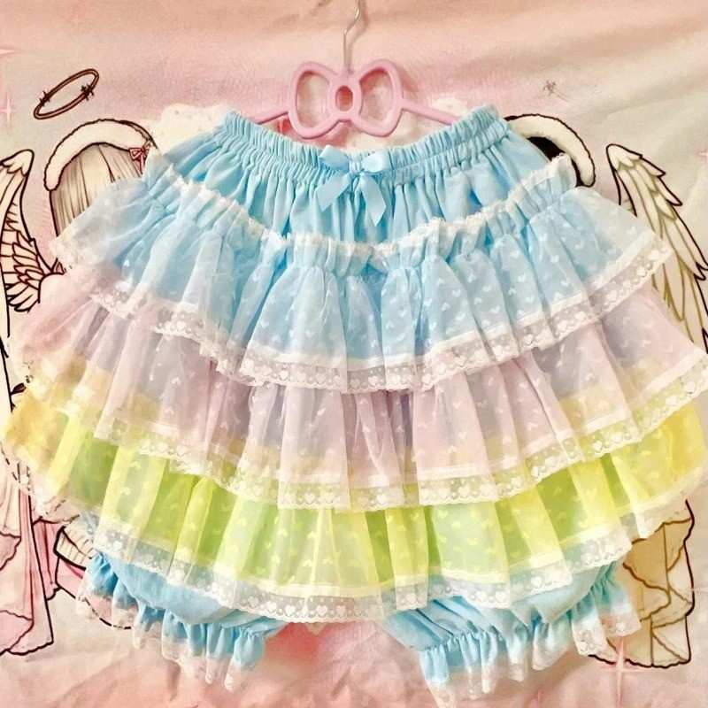 Blue rainbow Princess Puff Ruffle Mini Skirt for dreamy pastel fairycore outfits