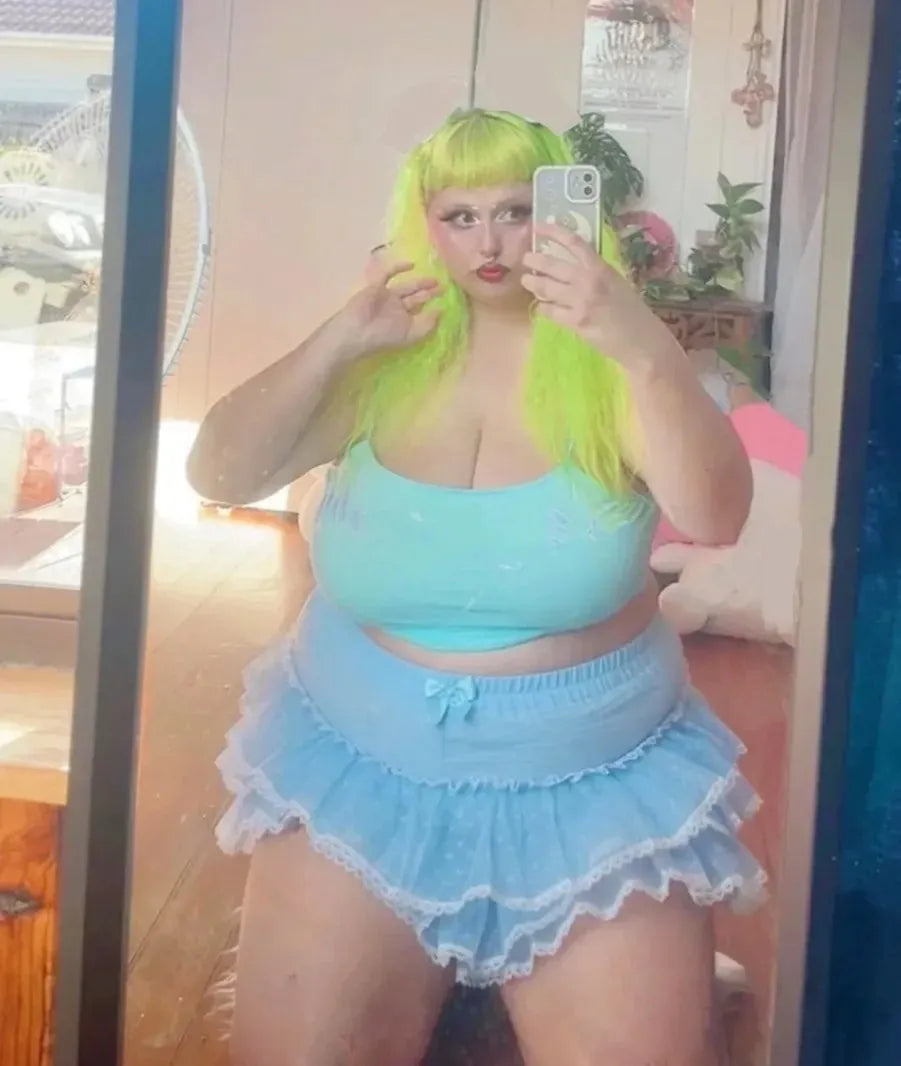 Blue Princess Puff Ruffle Mini Skirt for dreamy pastel and ddlg fashion