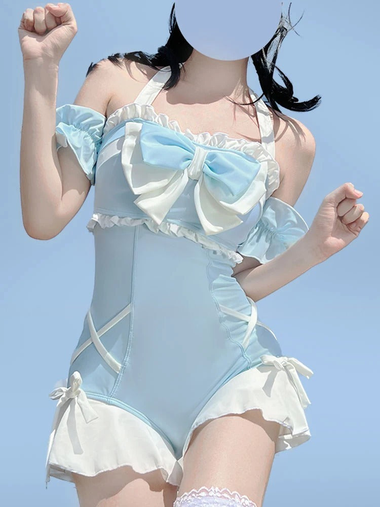 Blue soft lace ruffle onesie with summer princess energy and cozy fit