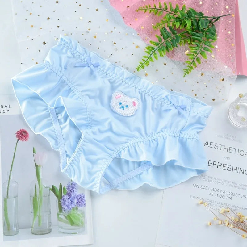 Blue teddy ruffle panties with breathable fabric and charming teddy bear print for relaxed fit