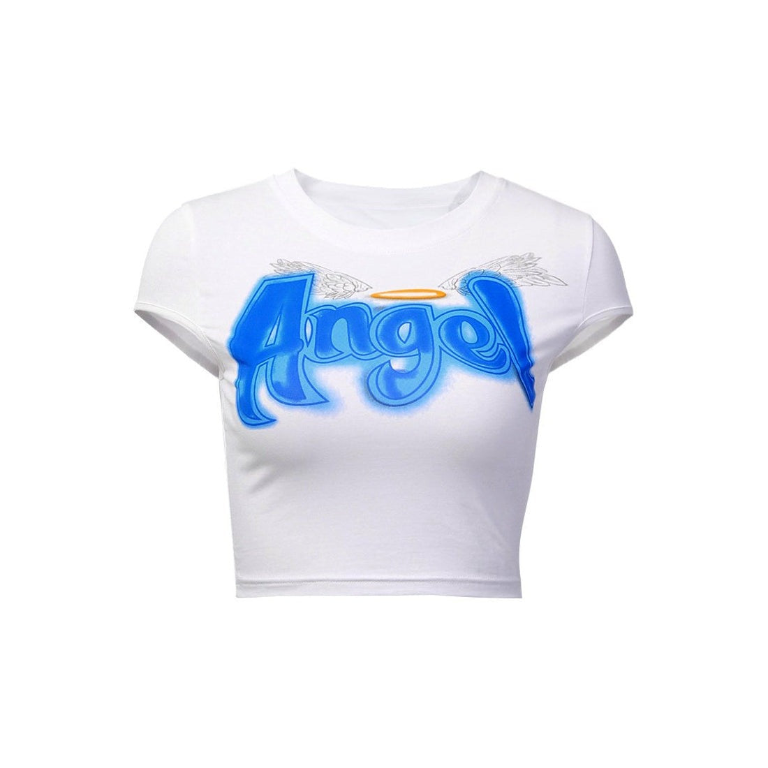 Blueberry pastel Angel Crop Tee for baby girls and littles, comfy cotton blend with cropped tease fit for ABDL and DDLG play