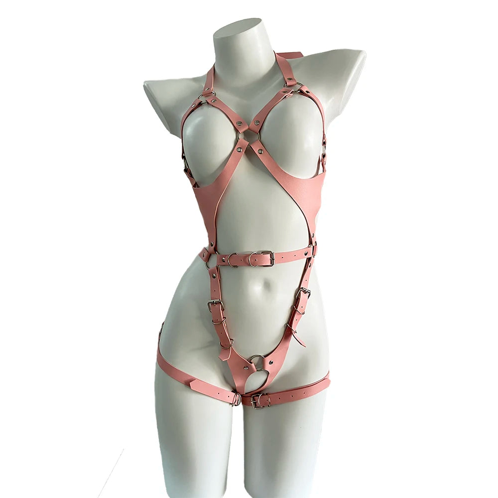 Soft pink Bound Beauty lingerie harness and tights set for playful roleplay