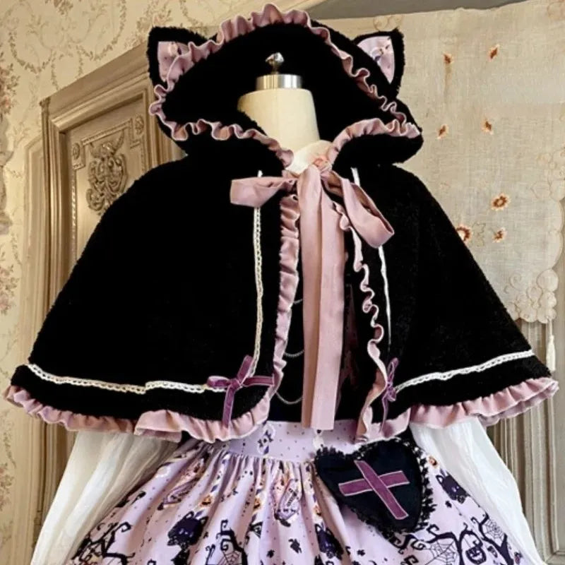 Bratty kawaii Halloween Lolita dress with heart lace and ribbons for ABDL, DDLG, and cutecore styling