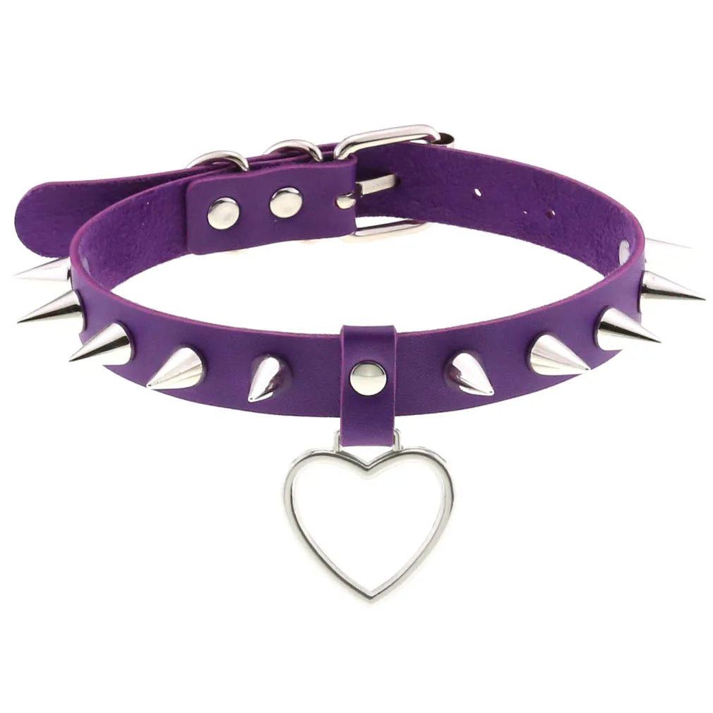 Bold violet heart choker, brat-core style for DDLG ABDL fashion