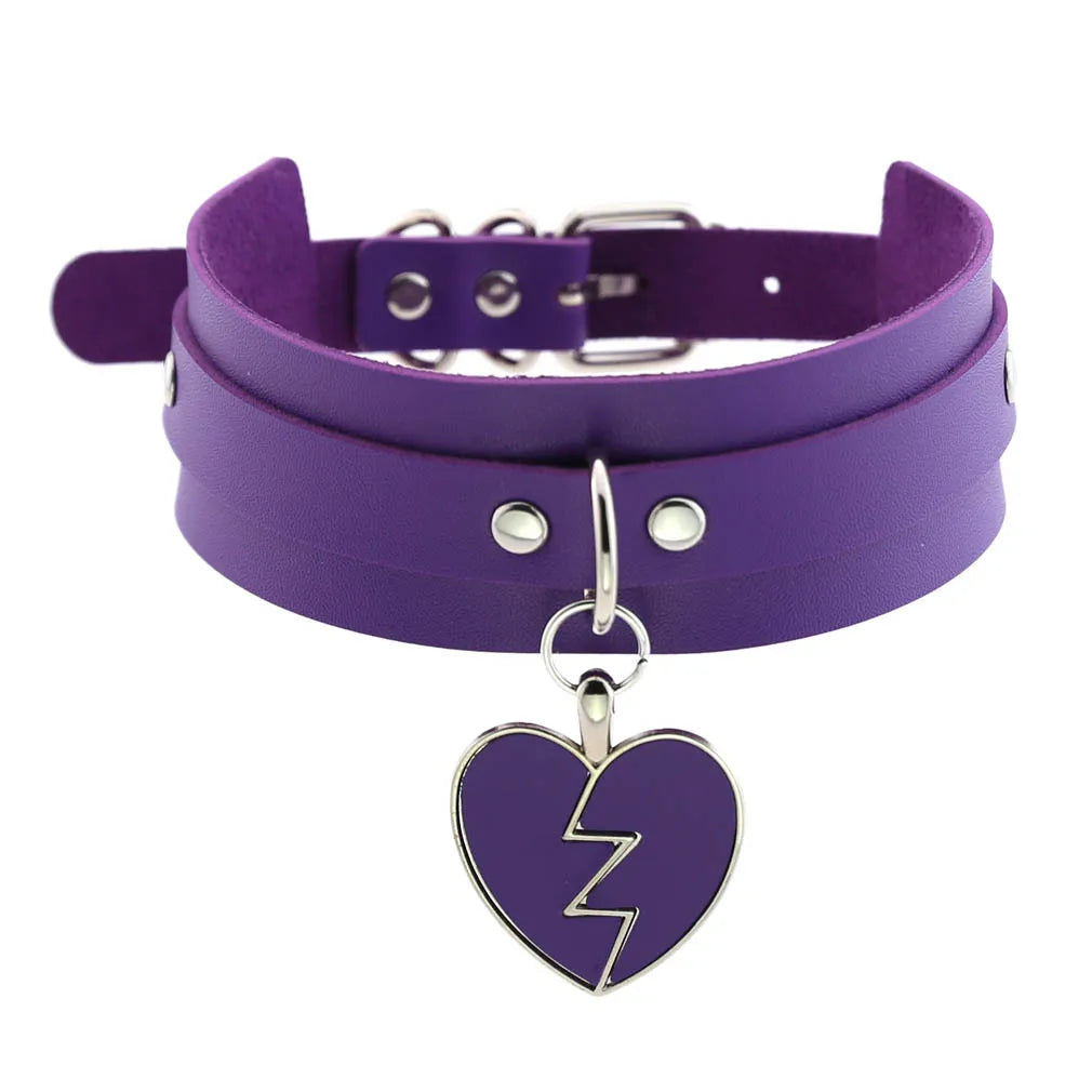 Metal-studded violet choker for bold brats, DDLG ABDL fashion