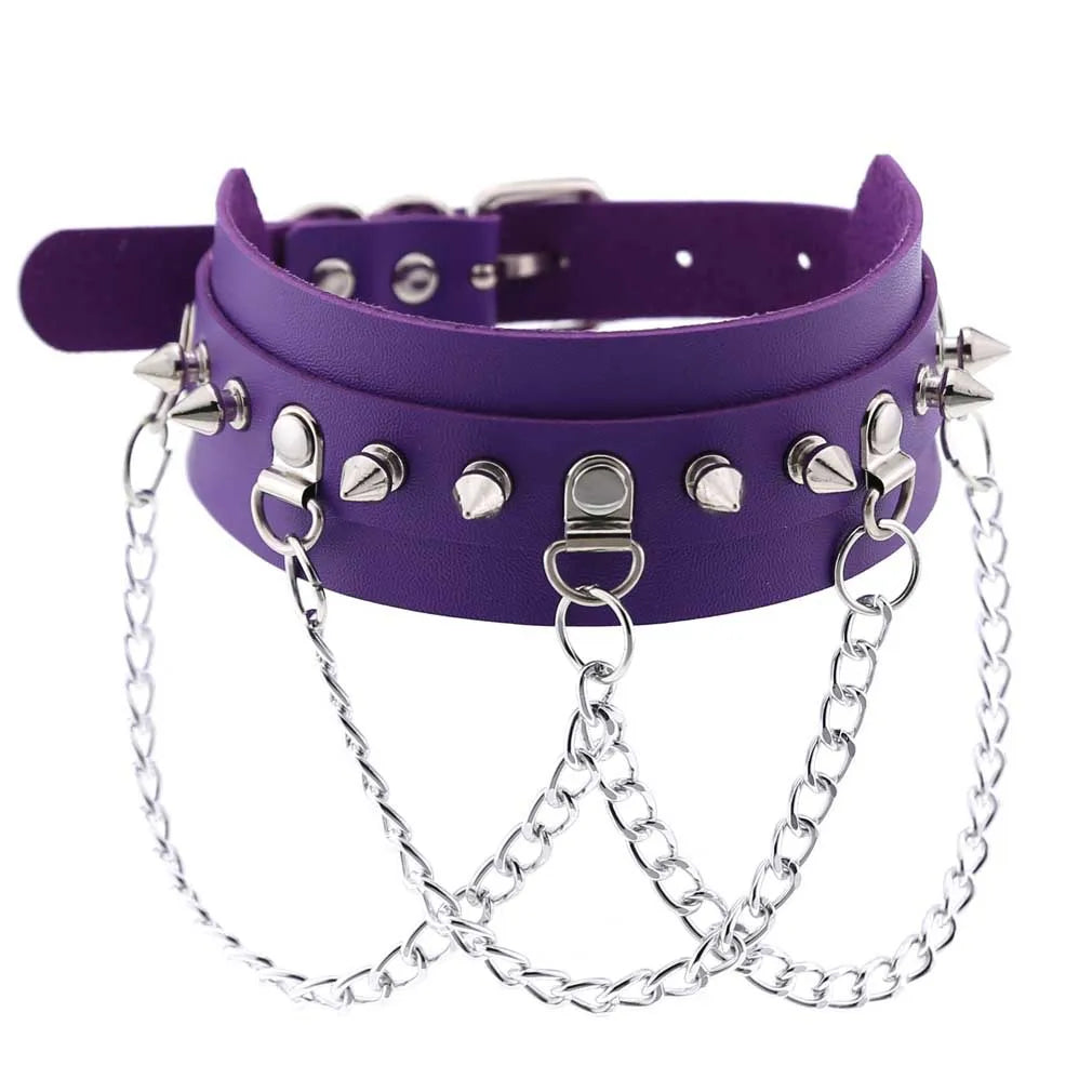 Spike bondage violet choker, edgy DDLG ABDL fashion accessory