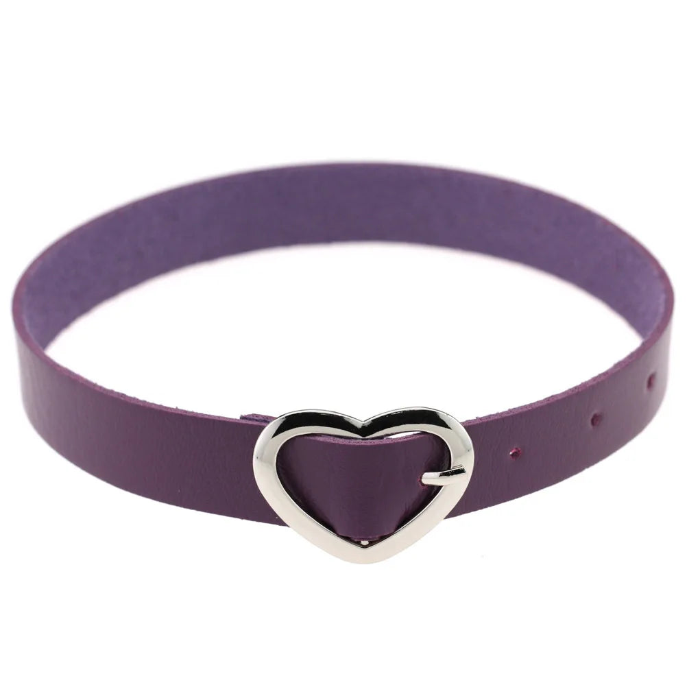 Violet choker with spikes and heart charms, submissive style accessory