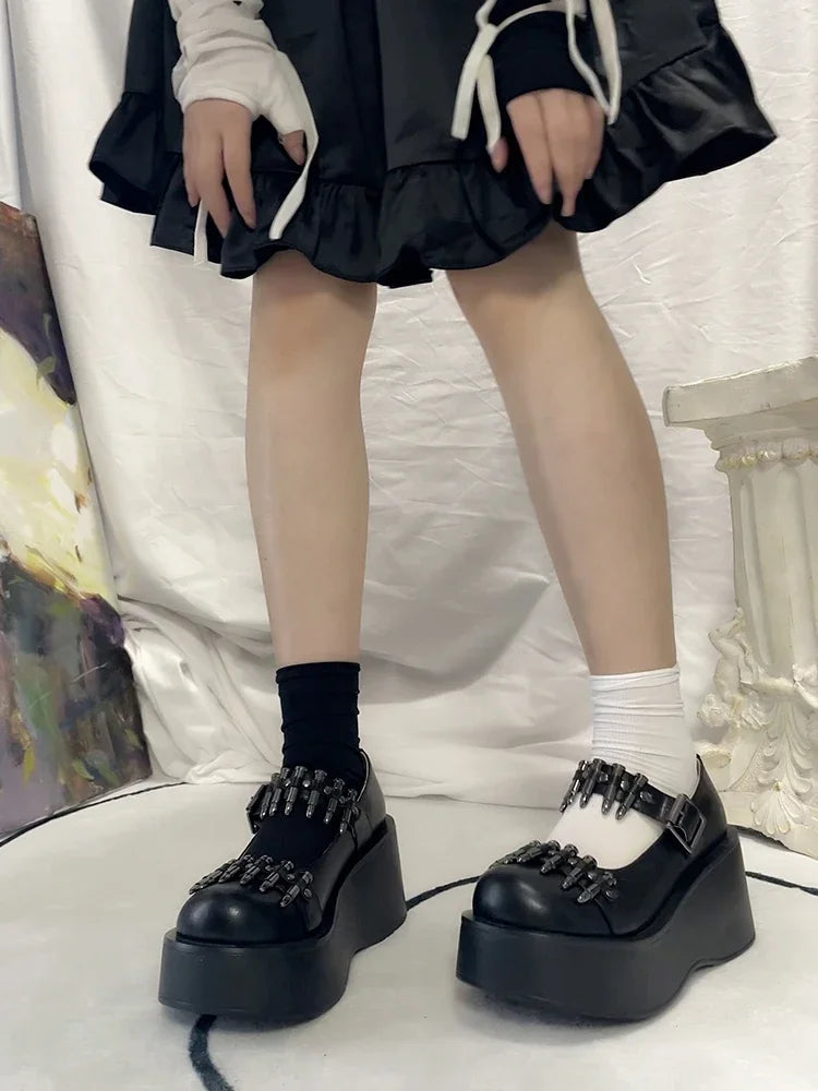 Bulletstrike Strap Platform with rugged straps and chunky platform for punk, goth, and cutecore vibes