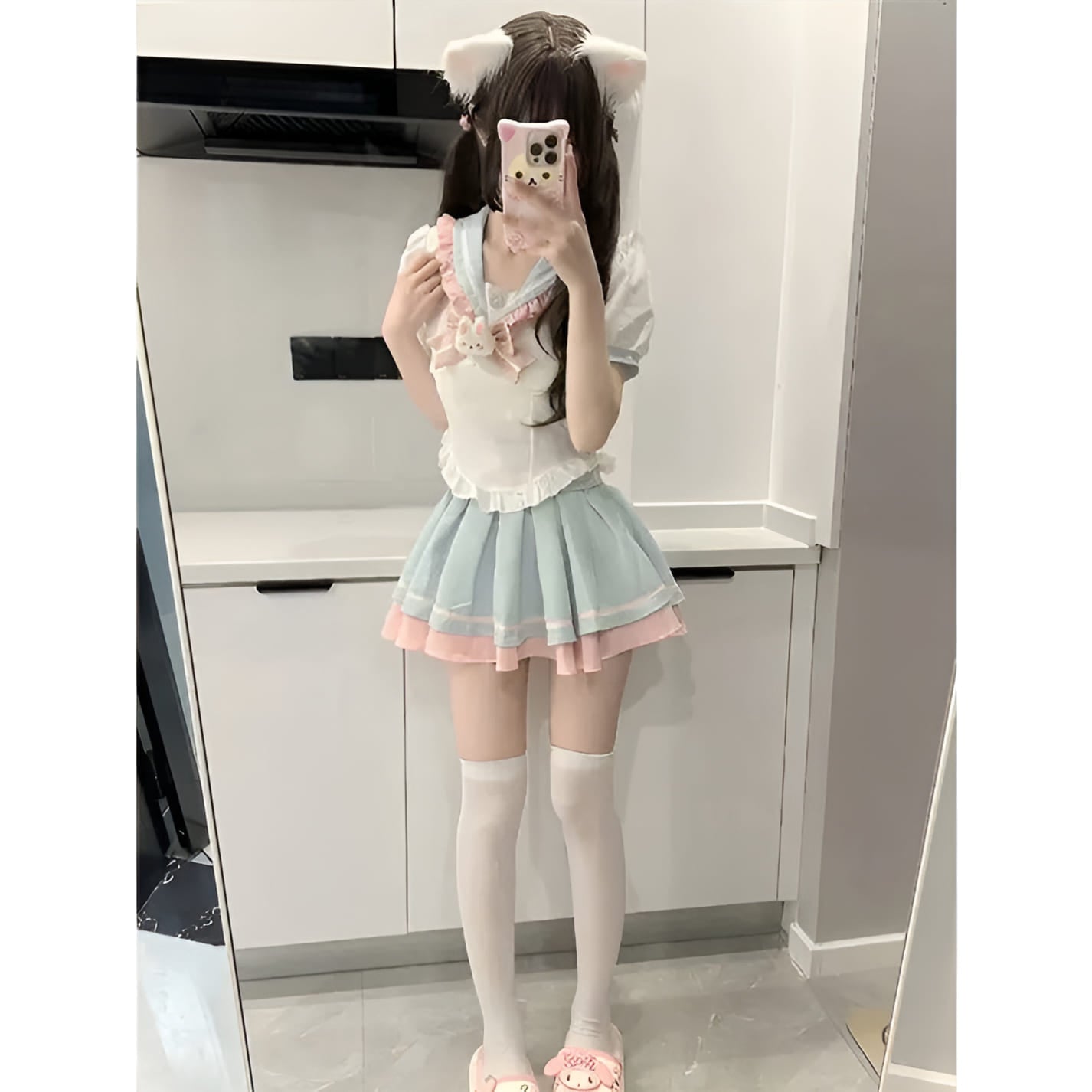 Cute Bunny Blush cosplay outfit featuring breathable fabric, schoolgirl design, and playful bunny elements