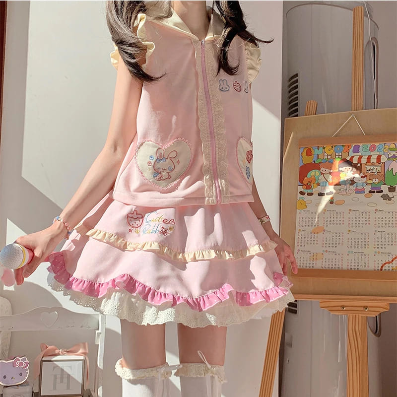 Soft pastel skirt with ruffles, ideal for casual wear, cosplay, or layering under dresses