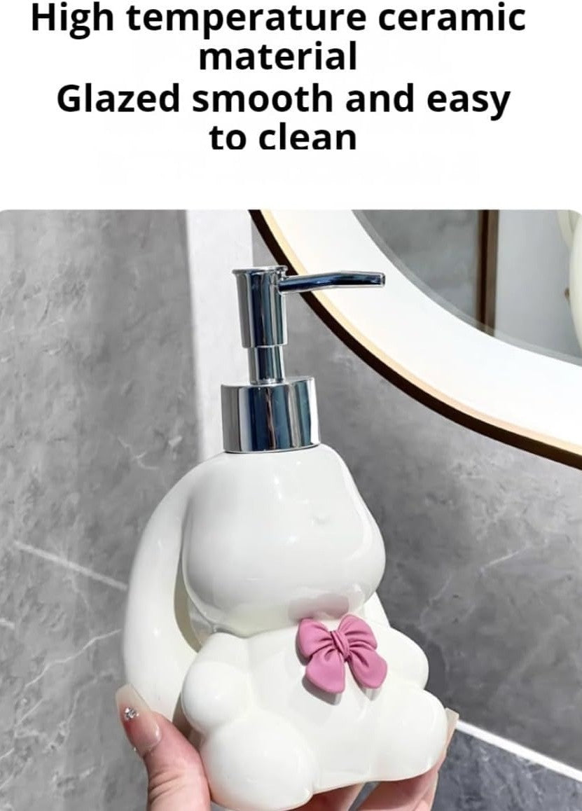 Bunny pump soap dispenser, soft pastel kawaii aesthetic, perfect for dollcore or cute setups.
