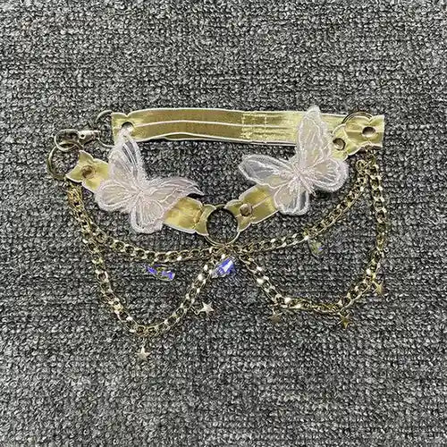Butterfly Fairycore Baby Top with delicate chains, mini star choker, and whimsical straps, perfect for kawaii DDLG aesthetics