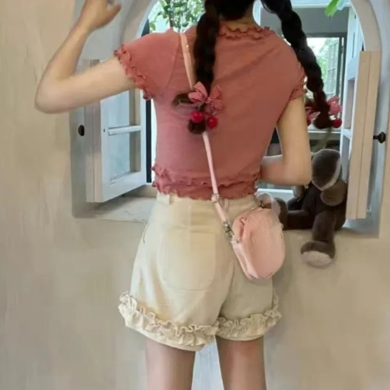 Kawaii soft girl Candy Fluff Frill Shorts, lightweight ABDL lounge wear