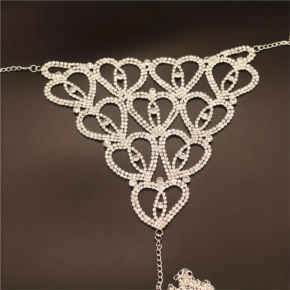 Sparkling crystal thong from Candy Heart Crystal Sparkle Set, flirty, sexy, and party-ready with delicate body chain accents