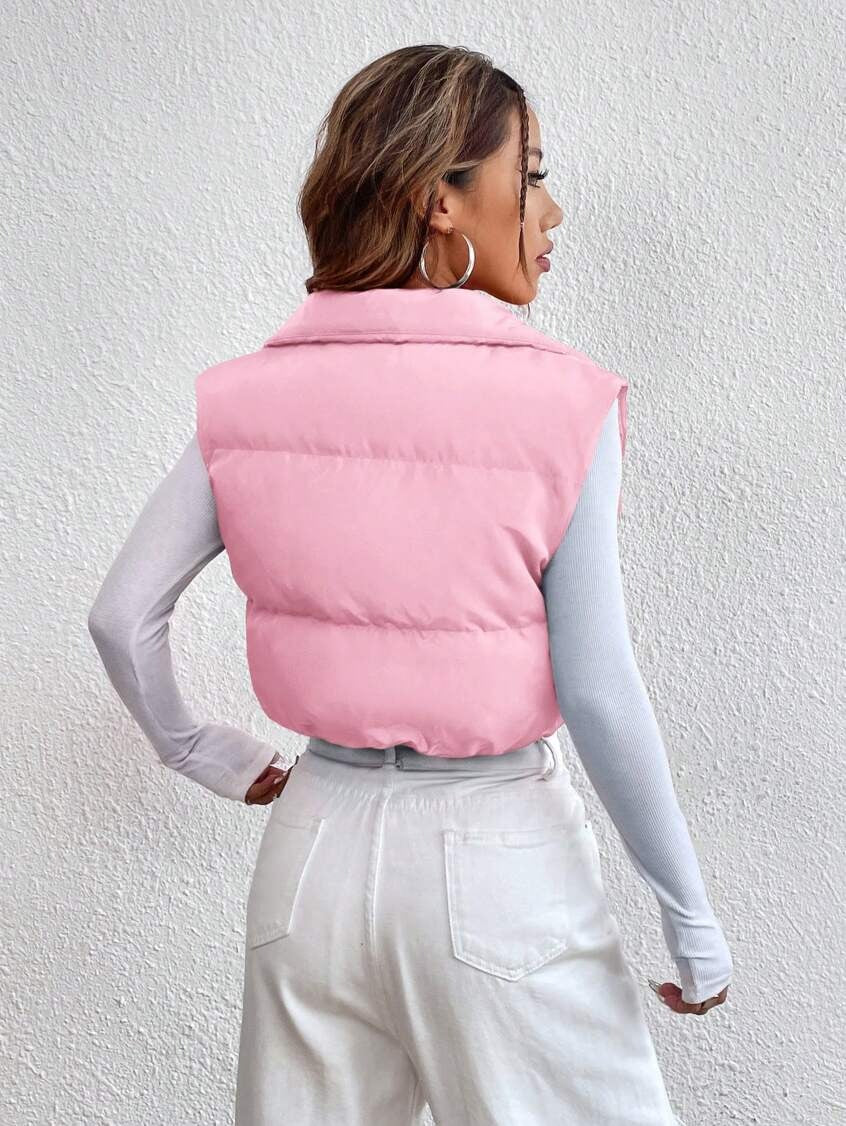Candy Shop Cropped Puffer Vest, Pink #3, kawaii DDLG bubblegum pink, cropped lightweight puffer for streetwear