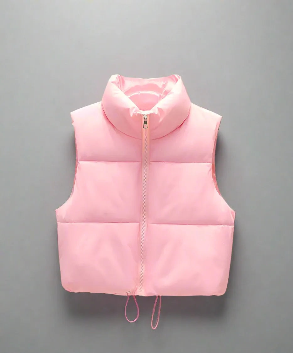 Candy Shop Cropped Puffer Vest, Pink #5, pastel cutecore DDLG jacket, lightweight cropped style for babycore outfits