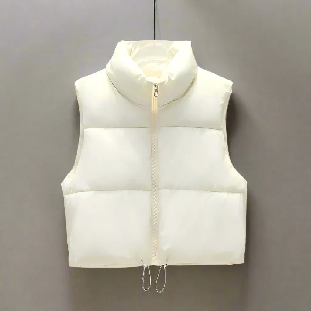 Candy Shop Cropped Puffer Vest, White, cutecore and babycore kawaii cropped puffer, lightweight layering for playful vibes