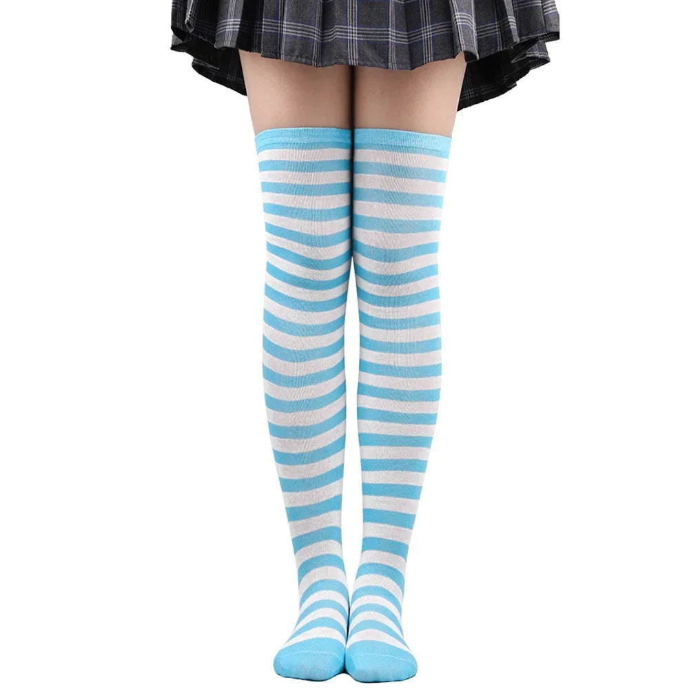 Candy Stripe Crush Stockings in baby blue, playful kawaii DDLG/ABDL accessory for pastelcore outfits